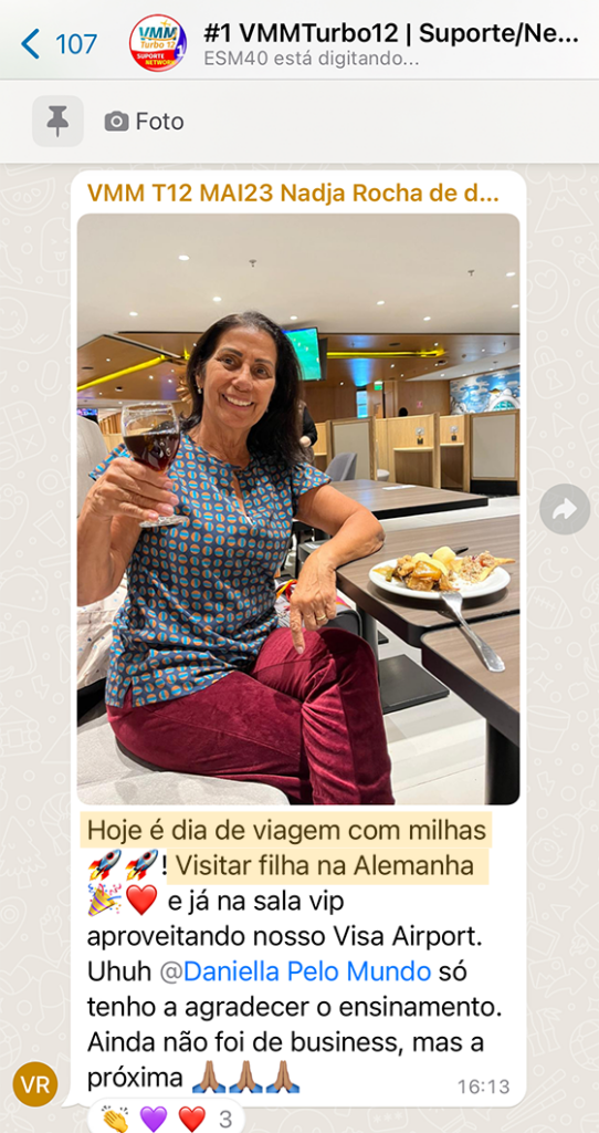 Ela usou milhas para visitar a filha na Alemanha e já começou na sala VIP